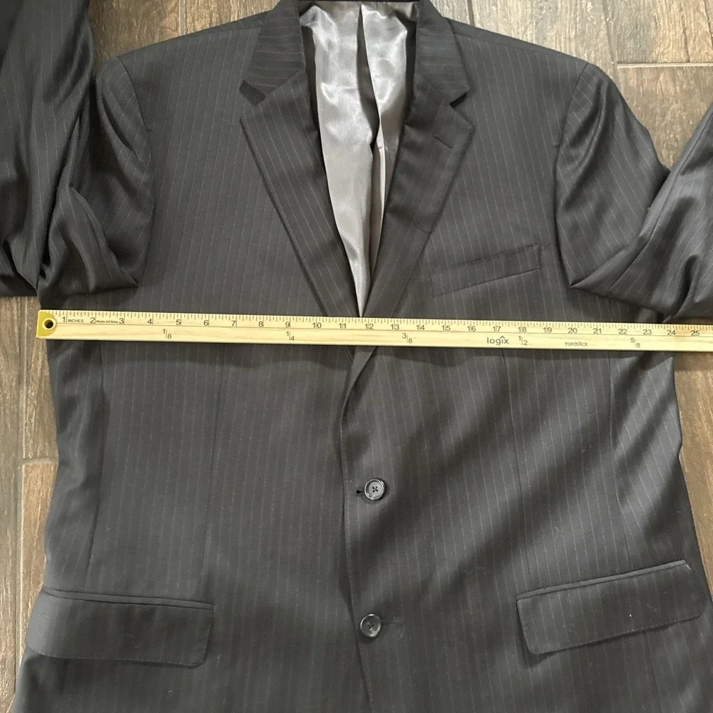 Hart Schaffner Marx Blazer Men 48L Charcoal Pinstripe 100% Worsted Wool USA NWT